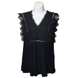 Black Lace Blouse XS | Short Sleeve | Elegant & Feminine
